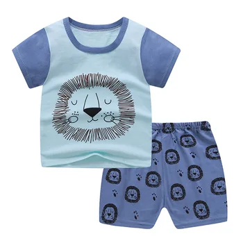 H980/Летни комплекти дрехи за малки момчета, Синя Тениска с принтом на героя + Къси панталони, Памучен Спортен детски дрехи от 3 до 14 години 0